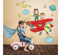 kina - Sticker Mural Décoration Chambre Enfant R00310 - Eco-Tessuto, Hypoallergénique, Repositionnable, Effet caresse, École Maternelle - Graphique Le Petit Prince et mesure 120x30 cm