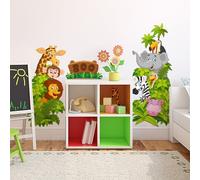 kina - Sticker Mural Décoration Chambre Enfant R00316 - Matériau Tissu écologique, Hypoallergénique, Repositionnable, Effet caresse, École Maternelle - Graphique Jungle et mesure 75x30 cm