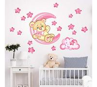 kina - Sticker Mural Décoration Chambre Enfant R00317 - Eco-Tessuto, Hypoallergénique, Repositionnable, Effet caresse, École Maternelle - Graphique Petit Ours sulla Luna 40x30 cm