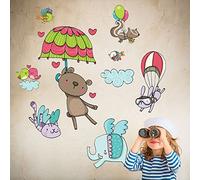 kina - Sticker Mural Décoration Chambre Enfant R00329 - Matériau Tissu écologique, Hypoallergénique, Repositionnable, Effet caresse, École Maternelle - Graphique Voyage et mesure 120x30