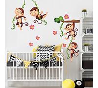 kina - Sticker Mural Décoration Chambre Enfant R00379 - Eco-Tessuto, Hypoallergénique, Repositionnable, Effet caresse, École Maternelle - Graphique Petits singes Savane 120x30 cm