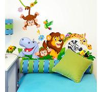 kina - Sticker Mural Décoration Chambre Enfant R00500 - Matériau Tissu écologique, Hypoallergénique, Repositionnable, Effet caresse, École Maternelle - Graphique Zoo Jungle et mesure 100x30 cm
