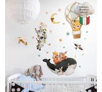 kina - Sticker Mural Décoration Chambre Enfant R00747 - Eco-Tessuto, Hypoallergénique, Repositionnable, Effet caresse, École Maternelle - Graphique Jungle Montgolfière 120x40 cm