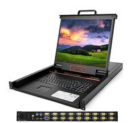Kinan-XL1916 Console KVM à 16 ports avec moniteur et clavier de 48,3 cm, commutateur KVM VGA pour rack de serveur 1U, tiroir KVM LCD de 19 pouces 1280 x 1024 60 Hz, 16 câbles VGA inclus, Kinan-XL1916