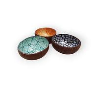 Kinaree Bol en noix de coco avec nacre - Bol décoratif en coquille de noix de coco naturelle - Bol à collation avec une touche tropicale
