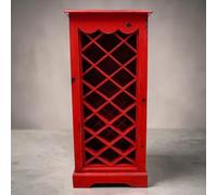 Kinaree Casier à vin en teck massif pour 16 bouteilles - Fabriqué à la main en Indonésie - Rouge vintage - Étagère pour bouteilles de vin - Armoire à vin rustique - Meuble unique