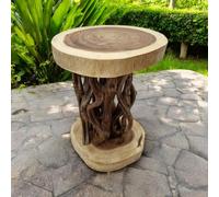 Kinaree Kona Table d'appoint en bois - 45 x 35 cm - Table d'appoint en bois suar et lianes comme support de fleurs ou table de chevet