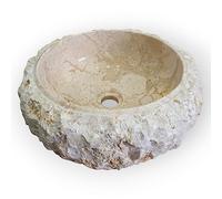 Kinaree Lavabo à poser, en marbre, pierre brisée, disponible en 2 tailles, lavabo autoportant, en marbre clair (diamètre 30 cm)