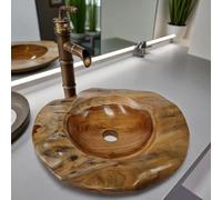 Kinaree Lavabo rond en bois de teck unique - Bol en bois de racine fait à la main de 40 cm de diamètre - Pour salle de bain - Vasque à poser en bois massif naturel - Vasque design en Indonésie