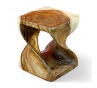 Kinaree Suar Twist Table d'appoint en bois massif - 30 cm de hauteur, couleur naturelle - Meuble asiatique au design moderne