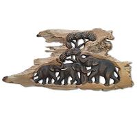 Kinaree Tableau mural éléphant - Différentes tailles - Sculpture faite à la main (L - 3 éléphant)