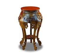 Kinaree Xiamen Table d'appoint en acajou fabriquée à la main - Table en bois massif d'Indonésie - Tabouret asiatique de style rétro - Table ronde en bois sculpté - Finitions élégantes