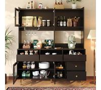 Kinberry Armoire buffet de cuisine, vitrine haute avec 4 portes, multifonction, pour cuisine, salon, salle à manger, noire, 145 x 39 x 171 cm, espace de rangement multicouche