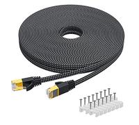 KINBETA Câble Ethernet Cat 7 10 m - Câble plat tressé LAN RJ45 - Câble de raccordement blindé avec clips pour Xbox PS3 PS4 PC ordinateur portable routeur TV