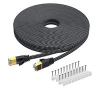 KINBETA Cat 7 Câble Ethernet 25m, Câble Réseau Gigabit Ethernet Cat7 à Haut Débit 10Gbp/600Mhz, Câble LAN Plat Tressé Rj45 Câble de Patch Blindé avec Serre-Câbles pour Xbox PC Laptop Routeur TV