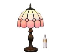 Kinbolas Lampe de table de style Tiffany,éclairage art déco,abat-jour en verre teinté fabriqué à la main,petite lampe de chevet,salon,lampe de table décorative méditerranéenne avec bases (Color:rose)