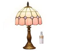 Kinbolas Lampe de table de style Tiffany,éclairage art déco,abat-jour en verre teinté fabriqué à la main,petite lampe de chevet,salon,lampe de table décorative méditerranéenne avec bas(Color:Pink 2)