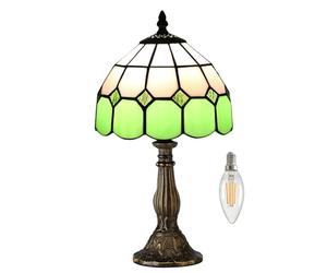 Kinbolas Lampe de table de style Tiffany,éclairage art déco,fabriqué à la main,abat-jour en vitrail pour chambre à coucher,salon,lampe de décoration de table méditerranéenne avec bases et s (vert B)
