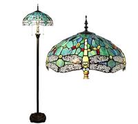 Kinbolas Tiffany Style Lampe sur pied style rétro avec libellule en verre coloré 40,6 cm Lampe de lecture vintage Boho Art Décoration chambre à coucher salon Lampe sur pied Interrupteur à pédale