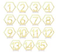 KINBOM 15 Pièces 1-15 Numéro de Table de Mariage Restaurant Acrylique Découpe avec Titulaires Hexagone Centres de Table pour Décorations de Réception (Or)