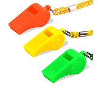 KINBOM 3 Pièces Sifflets en Plastique avec Cordon, Son Fort Sifflet de Sport en Entraînement Survie Urgence Sport pour Arbitre Entraîneur Dressage de Chiens (Jaune, Orange, Vert)