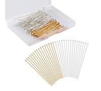 KINBOM 300pcs Épingles à Tête Droite pour Bijoux, 5cm Long Épingles à Tête Fine Argent et Or Épingle Bijoux pour Bricolage Boucle d'oreille Bracelet Collier Pendentif (Épingles à Tête Plate)