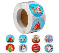 KINBOM 500 Pièces 3,8cm Autocollants Étanchéité de Noël, Auto-Adhésifs Autocollants pour Enveloppes Rondes Étiquettes Décoratives de Noël pour Fête de Festival Décoration (8 Motifs)