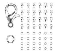 KINBOM 50pièces Pince de Homard Fermoir et 120pièces Ensemble d'Anneaux de Saut Ouverts, Fermoir de Collier Fermoir de Bracelet Fermoirs de Griffe de Homard (Fermoir: 12x6mm + Anneau: 0,7x5mm)