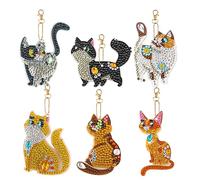 KINBOM 6pcs Chat 5D Diamant Art Porte-Clés, Double Face Porte Clés Peinture Diamant Strass Porte-clés 5D DIY Porte-clés Pendentif pour Adultes Enfants Débutants Artisanat d'Art Fabrication