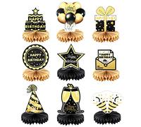 KINBOM 9 Pièces Centre de Table Anniversaire,Centres de Table en Nid d'abeille Noir et Or Dessus de Table d'anniversaire Décorations de Table