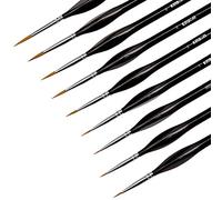KINBOM 9 Pièces Pinceau à Détails Fins Kit de Pinceaux Miniatures Ensemble de Mini Pinceaux de Peinture pour Acrylique, Aquarelle, Huile, Peinture à l'Échelle de Modèle, Dessin au Trait (Noir)