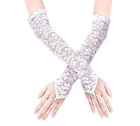 KINBOM Gants Longs en Dentelle pour Femmes, Mariée, Tea Party, Costumes des Années 1920, Opéra, Mascarade - Sans Doigts, Longueur du Coude 40cm (Blanc)
