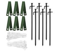KINBOM Kit Ancrage Arbre 14 Pièces, Robuste Piquets de Jardinage en Acier, Sangles de Piquet et Pieds Corde d'ancrage pour Jeunes Arbres Contre Les Mauvais Temps