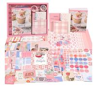 KINBOM Kit de Scrapbooking, 346 Pièces Kit de Bullet Journal Décoratif Fournitures de Scrapbooking avec Papeterie, Carnet de Notes Quadrillé a6, Pages Lignées Graphiques pour Adolescente, Rose