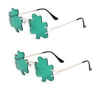 KINBOM Lunettes de Soleil Triangulaires Vertes Shamrock, Lunettes de Soleil Irlandaises Rétro, 2 Paires, Accessoires St Patrick pour Femmes, Hommes et Enfants