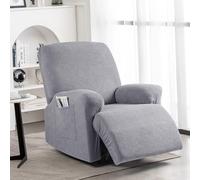 KinCam Housse de Fauteuil Extensible en Jacquard, Housse de Fauteuil Relax avec Poche, Housse Fauteuil Relax pour Chiens et Chats, Douce et Lavable Housse canapé Relax 1 Place Gris Clair