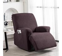 KinCam Housse de Fauteuil Extensible en Jacquard, Housse de Fauteuil Relax avec Poche, Housse Fauteuil Relax pour Chiens et Chats, Douce et Lavable Housse canapé Relax 1 Place Café