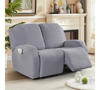 KinCam Housse de Fauteuil Extensible en Jacquard, Housse de Fauteuil Relax avec Poche, Housse Fauteuil Relax pour Chiens et Chats, Douce et Lavable Housse canapé Relax 2 Places Gris Clair