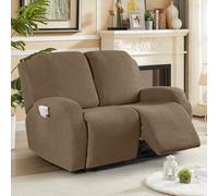 KinCam Housse de Fauteuil Extensible en Jacquard, Housse de Fauteuil Relax avec Poche, Housse Fauteuil Relax pour Chiens et Chats, Douce et Lavable Housse canapé Relax 2 Places Marron Clair