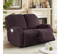 KinCam Housse de Fauteuil Extensible en Jacquard, Housse de Fauteuil Relax avec Poche, Housse Fauteuil Relax pour Chiens et Chats, Douce et Lavable Housse canapé Relax 2 Places Café
