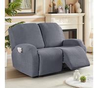 KinCam Housse de Fauteuil Extensible en Jacquard, Housse de Fauteuil Relax avec Poche, Housse Fauteuil Relax pour Chiens et Chats, Douce et Lavable Housse canapé Relax 2 Places Gris foncé