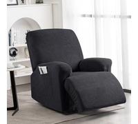 KinCam Housse de Fauteuil Extensible en Jacquard, Housse de Fauteuil Relax avec Poche, Housse Fauteuil Relax pour Chiens et Chats, Douce et Lavable Housse canapé Relax 1 Place Noir