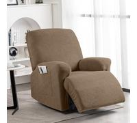 KinCam Housse de Fauteuil Extensible en Jacquard, Housse de Fauteuil Relax avec Poche, Housse Fauteuil Relax pour Chiens et Chats, Douce et Lavable Housse canapé Relax 1 Place, Marron Clair