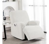 KinCam Housse de Fauteuil Extensible en Jacquard, Housse de Fauteuil Relax avec Poche, Housse Fauteuil Relax pour Chiens et Chats, Douce et Lavable Housse canapé Relax 1 Place Crème