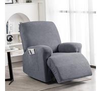 KinCam Housse de Fauteuil Extensible en Jacquard, Housse de Fauteuil Relax avec Poche, Housse Fauteuil Relax pour Chiens et Chats, Douce et Lavable Housse canapé Relax 1 Place Gris foncé