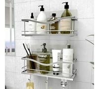 KINCMAX Etagère de Rangement de Douche - Lot 2 Chariot de Douche - Panier Salle de Bain sans Perçage - Étagère Murale Rangement Organisateur de Douche & Baignoire avec Crochets