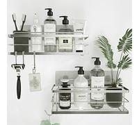 KINCMAX Etagère de Rangement de Douche Lot de 2 - Panier Salle de Bain sans Perçage - Étagère Murale de Rangement pour Douche & Baignoire avec Crochets pour Accessoires