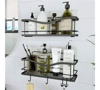KINCMAX Etagère de Rangement de Douche Lot de 2 - Panier Salle de Bain sans Perçage - Étagère Murale Noire de Rangement pour Douche & Baignoire avec Crochets pour Accessoires