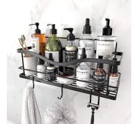 KINCMAX Etagère de Rangement de Douche - Panier Salle de Bain sans Perçage - Étagère Murale Noire de Rangement pour Douche & Baignoire avec Crochets pour Accessoires