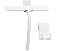 KincMax Raclette Douche en Silicone - Raclette Vitre et Sol Accessoire Salle de Bain avec Support sans Percage Crochet pour Porte de Douche ou Adhésion Murale - Lave Vitre Blanc